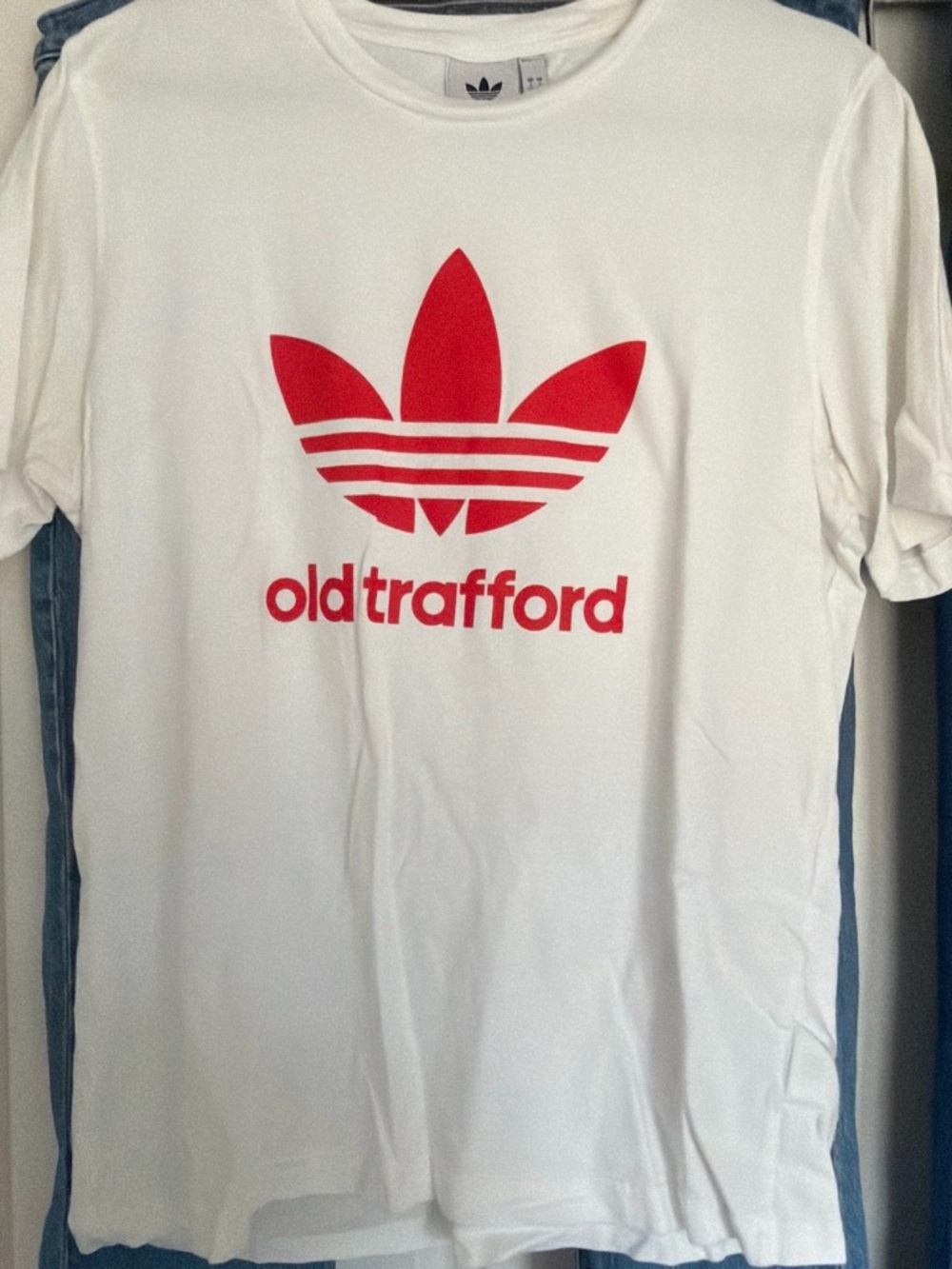 adidas White Tee with Red Trefoil Old Trafford Graphic